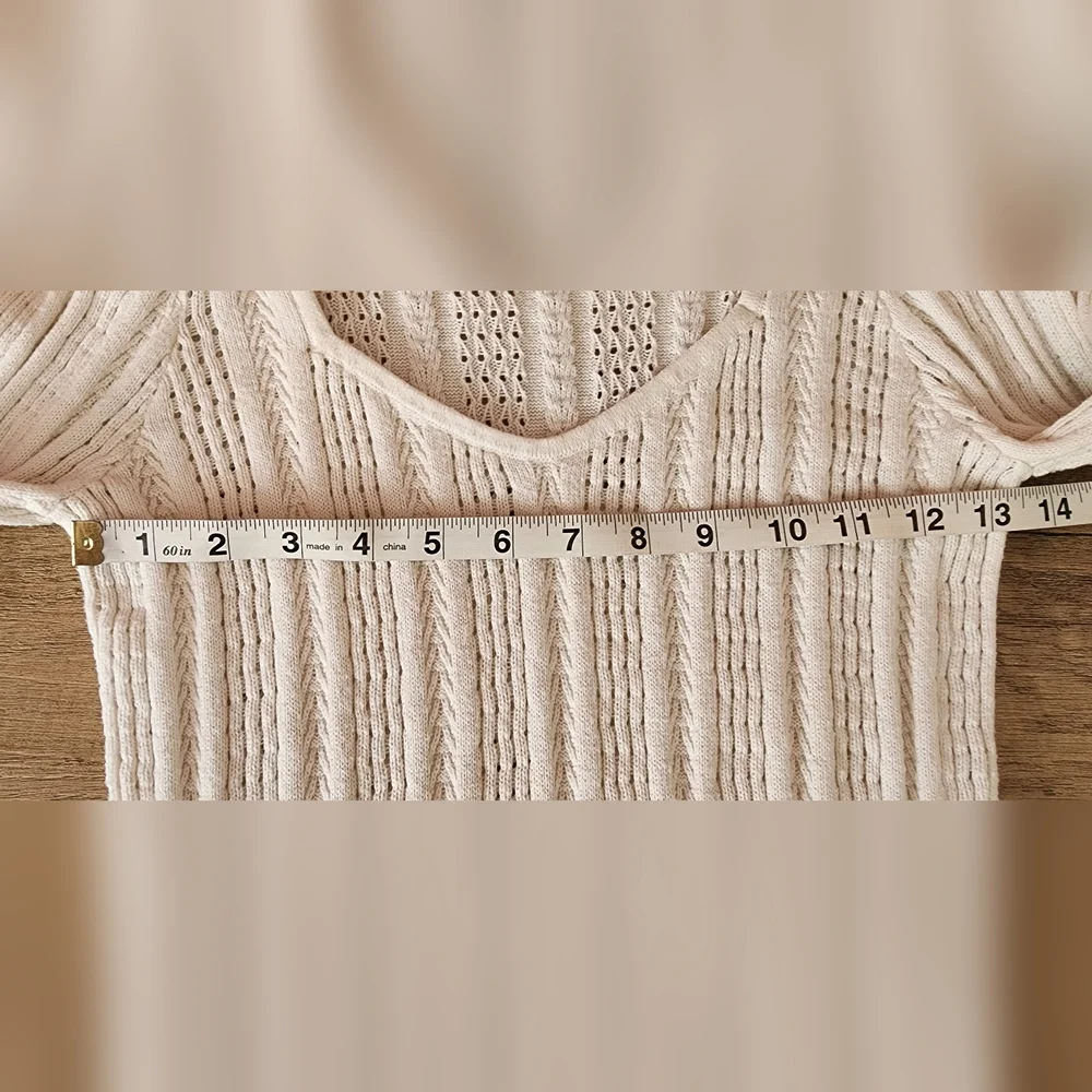 Hollister White Pointelle Knit‎ Scoop V-Neck Y2K Fitted Sweater Medium - Picture 6 of 7